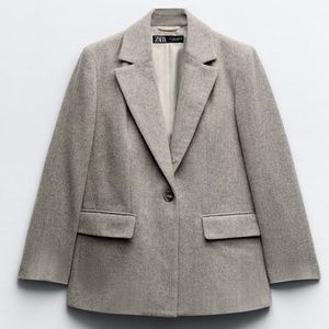 ZARA STRAIGHT CUT HERRINGBONE BLAZER SZ XS NEW